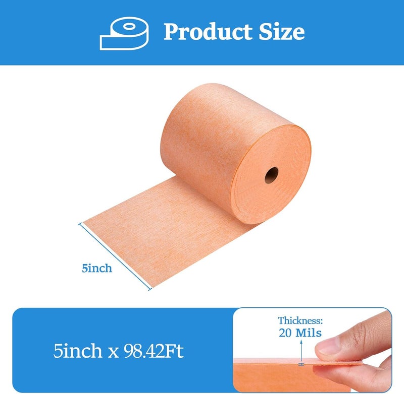 Boshen Waterproof Membrane 5inch x 98.42Ft Underlayment Shower Membrane 20mils Thickness Waterproofing Polyethylene Fabric for Tiles, Shower Walls, Bathroom Floors - Image 3